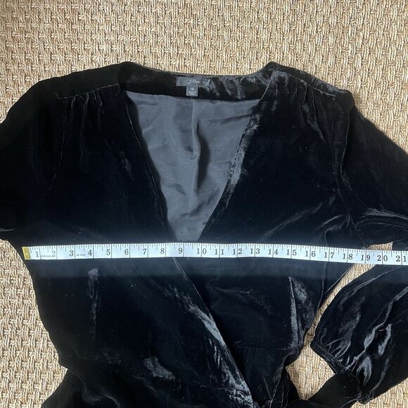 J. Crew Black Velvet True Wrap Dress Size 12 Long Slight Balloon Sleeve Witchy * - Picture 8 of 11